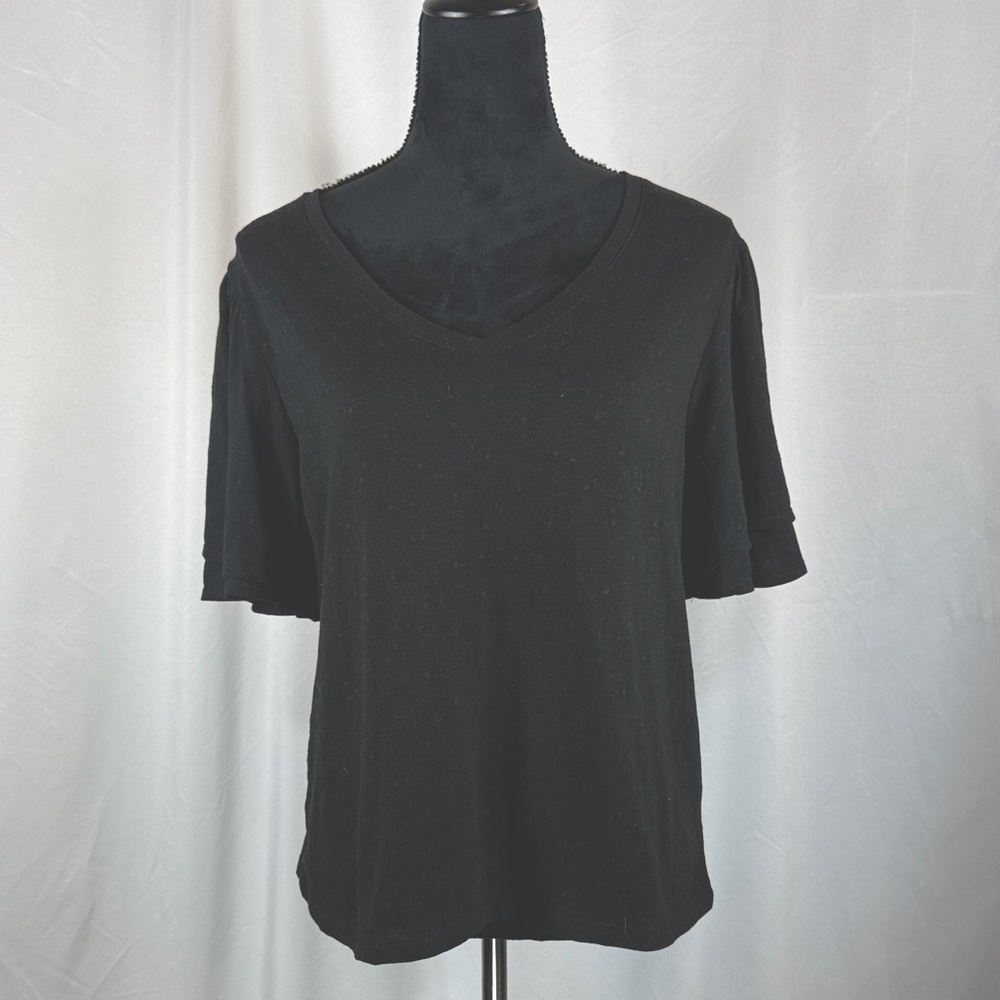 Time and Tru Black V-Neck Flutter Sleeve Blouse